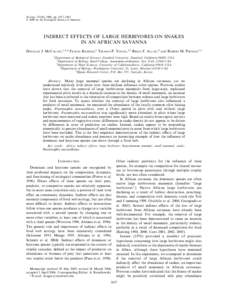 Ecology, 87(10), 2006, pp. 2657–2663 Ó 2006 by the Ecological Society of America INDIRECT EFFECTS OF LARGE HERBIVORES ON SNAKES IN AN AFRICAN SAVANNA DOUGLAS J. MCCAULEY,1,5,6 FELICIA KEESING,2 TRUMAN P. YOUNG,3,5 BRI