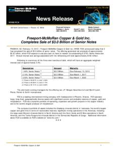 Matter / Chemical elements / Dietary minerals / Transition metals / Freeport-McMoRan / Grasberg mine / Tenke Fungurume Mine / Cerro Verde / Molybdenum / Mining / Western New Guinea / Chemistry