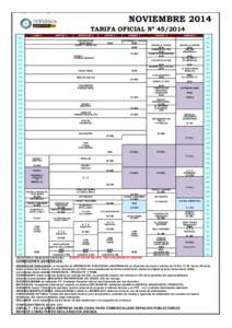 NOVIEMBRE 2014 TARIFA OFICIAL Nº [removed]LUNES 3 6:00  MARTES 4