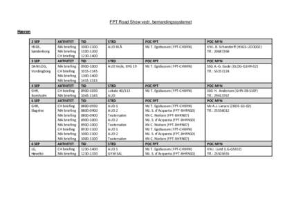 FPT Road Show vedr. bemandingssystemet Hæren 2 SEP HSGS, Sønderborg 3 SEP