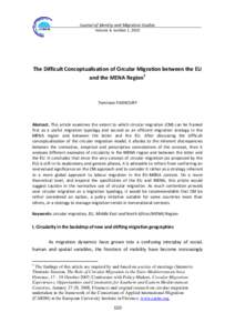 Journal of Identity and Migration Studies Volume 4, number 1, 2010 The Difficult Conceptualisation of Circular Migration between the EU and the MENA Region1