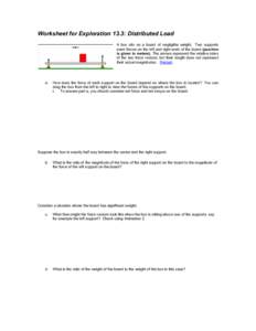 Worksheet for Exploration 13.3: Distributed Load A box sits on a board of negligible weight. Two supports exert forces on the left and right ends of the board (position is given in meters). The arrows represent the relat