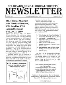 COLORADO GENEALOGICAL SOCIETY  NEWSLETTER FebruaryServing Genealogists Since 1924