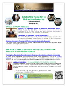 Celebrating Ramadan in Multicultural America A Select Webliography August 14, 2012  SPECIAL RAMADAN MESSAGES