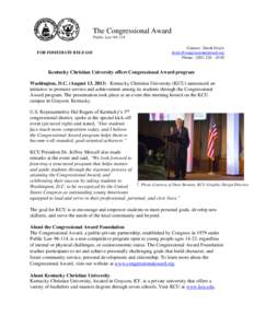 The Congressional Award Public Law[removed]FOR IMMEDIATE RELEASE  Contact: Derek Doyle