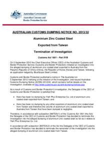 Chemistry / Commerce / Australian Customs and Border Protection Service / Dumping / Zinc / BlueScope Steel / Export / U.S. Customs and Border Protection / Business / International trade / Customs services