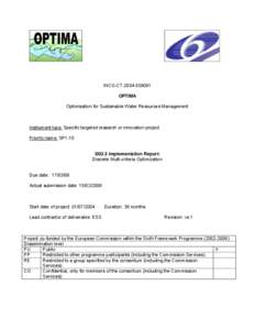 INCO-CT[removed]OPTIMA Optimisation for Sustainable Water Resources Management