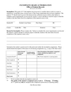 Incomplete Grade Report Sheet