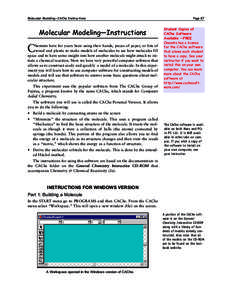 Molecular Modeling—CAChe Instructions  Molecular Modeling—Instructions C