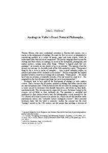 John L. Heilbron*  Analogy in Volta’s Exact Natural Philosophy
