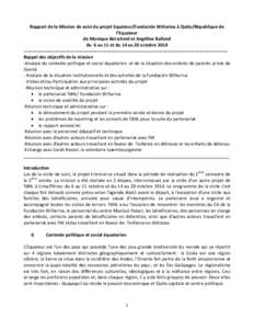 Rapport de la Mission de suivi du projet Equateur/Fundación Wiñarina à Quito/République de l’Equateur de Monique Berscheid et Angéline Balland du 6 au 11 et du 14 au 20 octobre 2014 -------------------------------