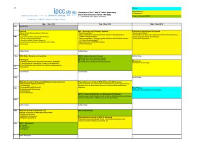 v25  Plenary Timetable of IPCC WG III / WG II Workshop Socio-Economic Scenarios (WoSES)