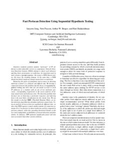 Fast Portscan Detection Using Sequential Hypothesis Testing Jaeyeon Jung, Vern Paxson, Arthur W. Berger, and Hari Balakrishnan MIT Computer Science and Artificial Intelligence Laboratory Cambridge, MA USA jyjung, awberge