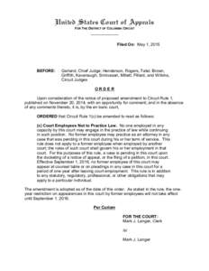 United States Court of Appeals FOR THE DISTRICT OF COLUMBIA CIRCUIT ____________ Filed On: May 1, 2015