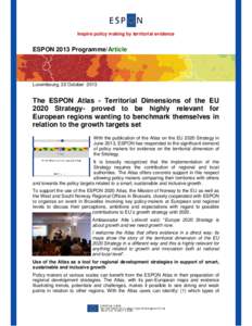 Inspire policy making by territorial evidence  ESPON 2013 Programme/Article Luxembourg, 22 October 2013
