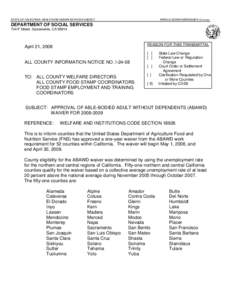 STATE OF CALIFORNIA--HEALTH AND HUMAN SERVICES AGENCY  ARNOLD SCHWARZENEGGER, Governor DEPARTMENT OF SOCIAL SERVICES 744 P Street, Sacramento, CA 95814