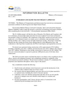 Environmental law / Environmental impact assessment / Earth / SkyTrain / Canadian Environmental Assessment Act / Coquitlam / Ministry of Environment / Environmental Assessment Office / Murray Coell / Environment / Port Moody / Evergreen Line