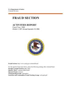 Fraud Section Activities Report Fiscal Year 2008