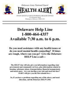 Delaware Army National Guard  STATE SAFETY & OCCUPATIONAL HEALTH OFFICE First Regiment Road Wilmington, Delaware[removed]