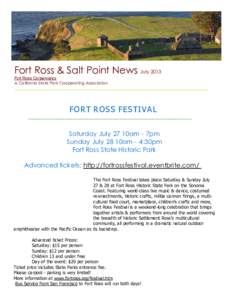 Fort Ross & Salt Point News  July 2013   Fort Ross Conservancy A California State Park Cooperating Association ________________________________________________________________________________________________