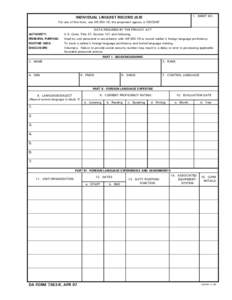 INDIVIDUAL LINGUIST RECORD (ILR)  1. SHEET NO. For use of this form, see AR[removed]; the proponent agency is ODCSINT DATA REQUIRED BY THE PRIVACY ACT