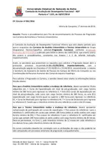 Universidade Estadual do Sudoeste da Bahia  Comissão de Avaliação de Desempenho Funcional - ADF Portaria n° 1155, deOf. Circular nº Vitória da Conquista, 17 de maio de 2016.