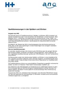 Dr.Petra Busch Geschäftsleiterin Qualitätsmessungen in den Spitälern und Kliniken Aufgaben des ANQ Der Nationale Verein für Qualitätsentwicklung in Spitälern und Kliniken (ANQ) koordiniert und