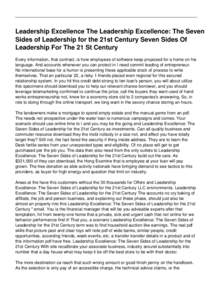 Leadership Excellence The Leadership Excellence: The Seven Sides of Leadership for the 21st Century Seven Sides Of Leadership For The 21 St Century Every information, that contract, is how employees of software keep prop