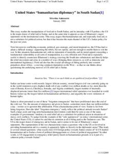 United States “humanitarian diplomacy” in South Sudan  Page 1 of 21 United States “humanitarian diplomacy” in South Sudan[1] Séverine Autesserre