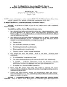 Sixty-first Legislative Assembly of North Dakota In Regular Session Commencing Tuesday, January 6, 2009 HOUSE BILL NO[removed]Representatives Kreidt, Metcalf, Pietsch, Weisz) (Senator J. Lee)