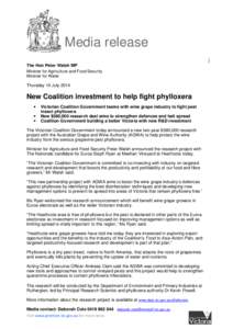 Media release The Hon Peter Walsh MP Minister for Agriculture and Food Security Minister for Water Thursday 10 July 2014