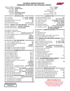 NATIONAL BRIDGE INVENTORY TENNESSEE INVENTORY AND APPRAISAL REPORT COUNTY: McMINN ROUTE: 00858 SPECIAL CASE: 0