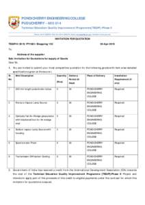 PONDICHERRY ENGINEERING COLLEGE PUDUCHERRY – Technical Education Quality Improvement Programme[TEQIP]–Phase II ________________________________________________________________________ Phone: ,