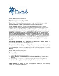 Experiencing Dementia - Bromley Mind