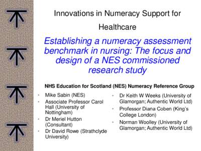 Innovations in Numeracy Support for  Healthcare Establishing a numeracy assessment benchmark in nursing: The focus and