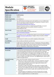 Module Specification GENERAL INFORMATION Module name  Health Systems