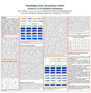 Simulating Arctic mixed-phase clouds: Sensitivity to ice initiation mechanisms Igor Sednev ([removed]) and Surabi Menon ([removed]) Lawrence Berkeley National Laboratory, Berkeley, CA[removed]Motivation The impa