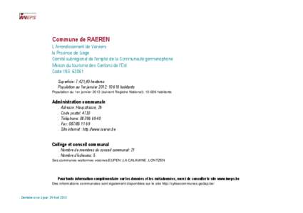 Commune de RAEREN L Arrondissement de Verviers la Province de Liège