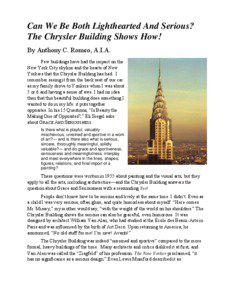 Can We Be Both Lighthearted And Serious? The Chrysler Building Shows How! By Anthony C. Romeo, A.I.A.