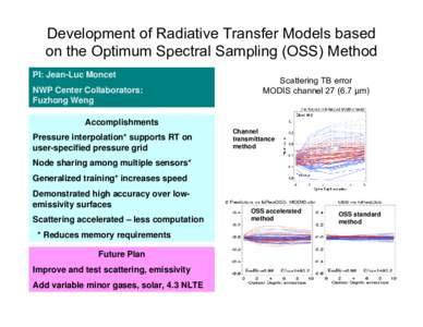 Development of Radiative Transfer Models based on the Optimum Spectral Sampling (OSS) Method PI: Jean-Luc Moncet NWP Center Collaborators: Fuzhong Weng