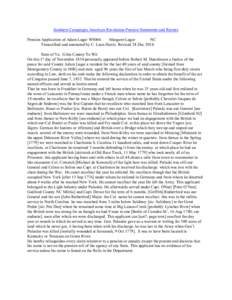 Southern Campaigns American Revolution Pension Statements and Rosters Pension Application of Adam Lugar W8066 Margaret Lugar NC Transcribed and annotated by C. Leon Harris. Revised 24 Dec[removed]State of Va. Giles County 