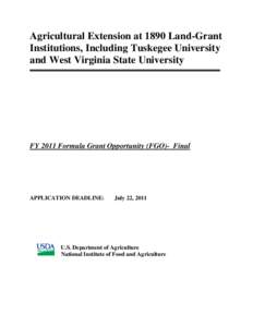 Agricultural Extension at 1890 Land-Grant Institutions, Including Tuskegee University and West Virginia State University FY 2011 Formula Grant Opportunity (FGO)- Final