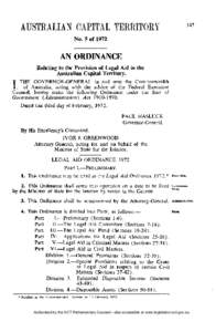 No. 5 of[removed]AN ORDINANCE Relating to the Provision of Legal Aid in the Australian Capital Territory.