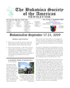 The Bukovina Society of the Americas NEWSLETTER Vol. 19, No. 3 September 2009