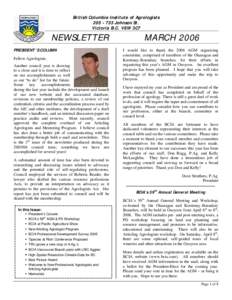 British Columbia Institute of Agrologists[removed]Johnson St. Victoria B.C. V8W 3C7 NEWSLETTER PRESIDENT’S COLUMN