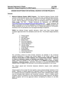 Nebraska Department of Roads Appendix C: Design Exceptions For NHS Projects July 2005 Page C-1