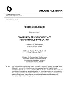 Community Reinvestment Act / United States housing bubble / Politics of the United States / Financial services / Community development financial institution / Affordable housing / Bank of America / Union Bank N.A. / CapitalSource / Community development / Economy of the United States / Mortgage industry of the United States