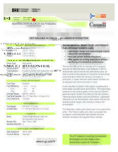 SMART ROADSTER  NOT AVAILABLE IN CANADA / NO LONGER IN PRODUCTION WEIGHT AND MEASUREMENTS  Weight