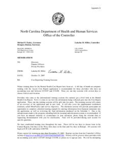 Appendix G  North Carolina Department of Health and Human Services Office of the Controller Michael F. Easley, Governor Dempsey Benton, Secretary