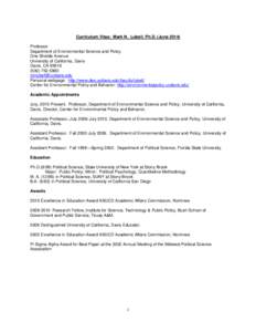 Curriculum Vitae: Mark N. Lubell, Ph.D. (June[removed]Professor Department of Environmental Science and Policy One Shields Avenue University of California, Davis Davis, CA 95616